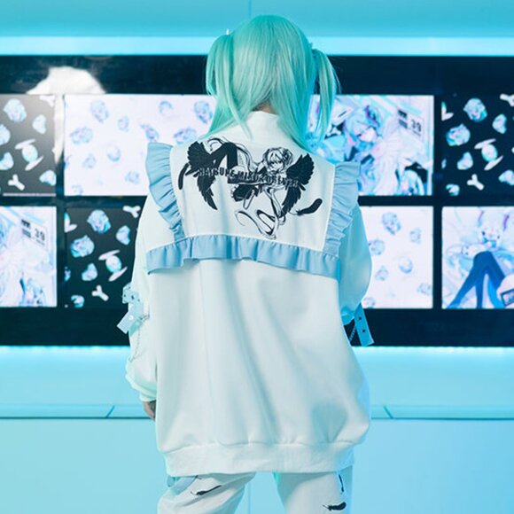 NEW ACDC RAG x Hatsune Miku Forever White Blue Frill Oversized Jacket - Picture 4 of 10